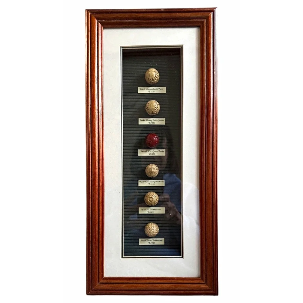 Evolution of Golf Ball Display Frame 6‑Ball Shadow Box 17x8 Wall Decor